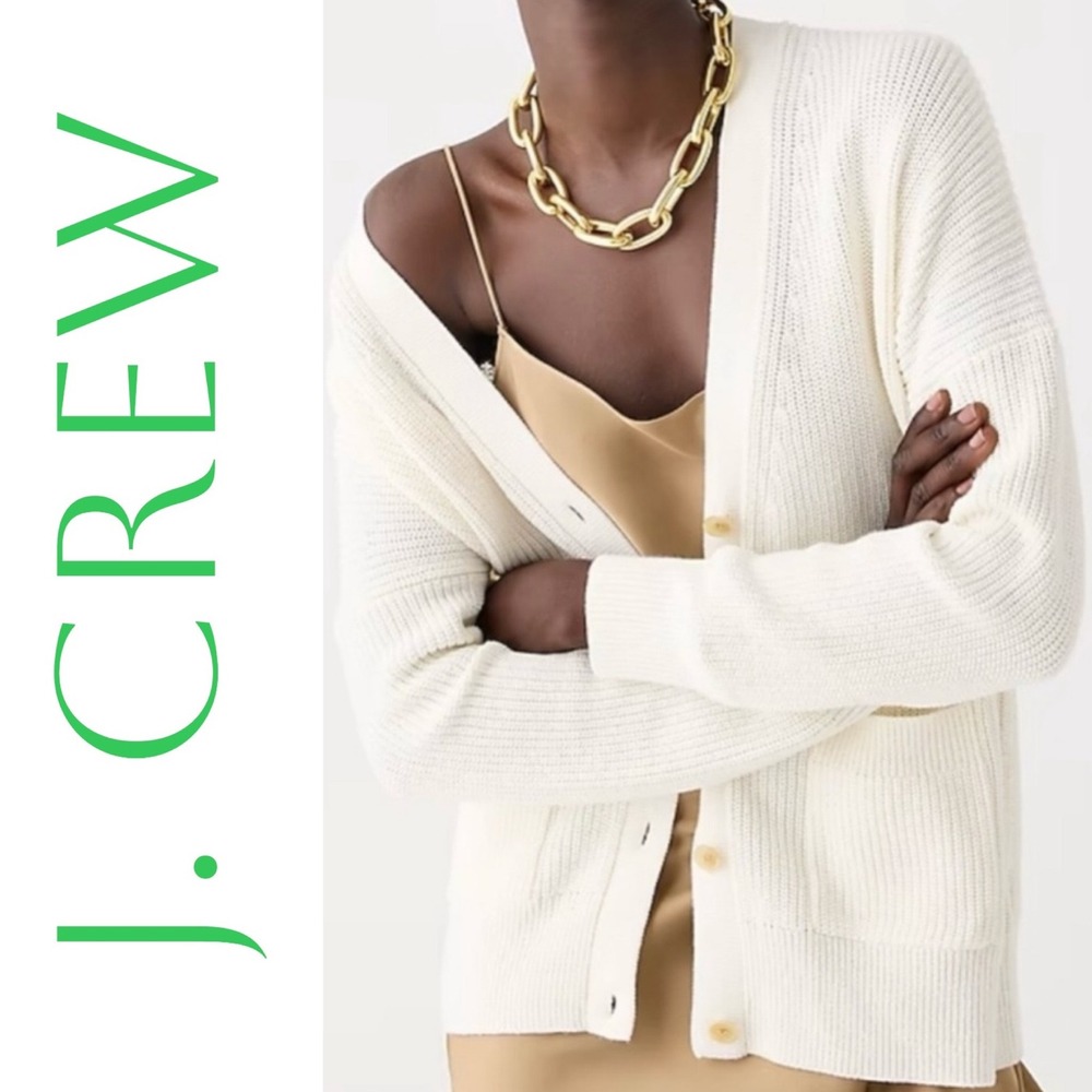 J.Crew Re-Imagined Ribbed Cardigan Women Medium Ivory Cotton Cashmere Cozycore - Picture 11 of 11